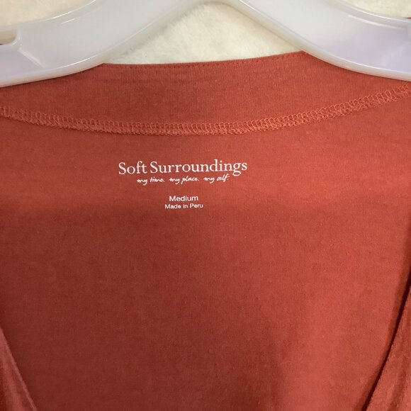 Soft Surroundings Rust Red Surplice Ruche Knit Top Women Medium Cotton Blend - Picture 3 of 8